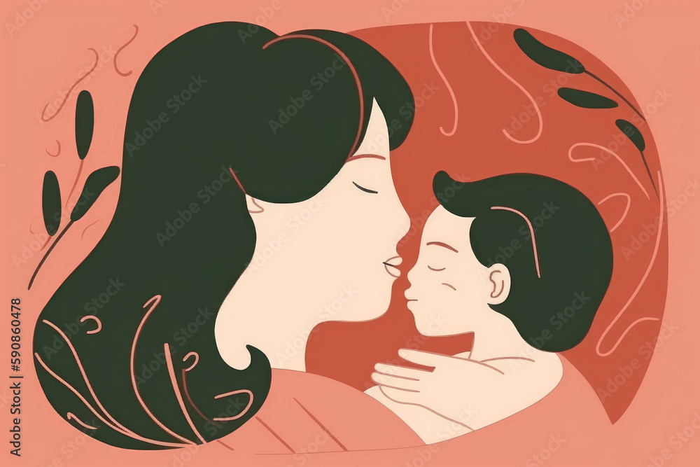 Ilustración madre con su hijo pequeño, día de la madre, hecho con IA generativa
