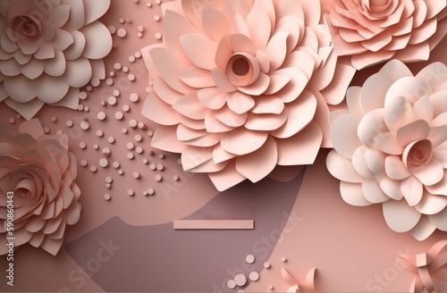 Invitación flor de loto rosa aesthetic, flores de papel efecto 3d para texto, creado con IA generativa