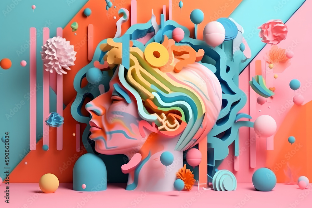 Obraz premium overthinking, salud mental, cerebro pensando, creado con IA generativa