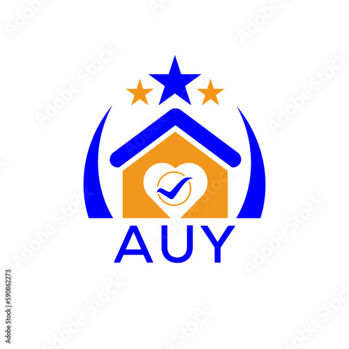 AUY House logo. KJG Letter logo and icon. Blue vector image on white background. KJG house Monogram home logo picture design and best business icon. 
