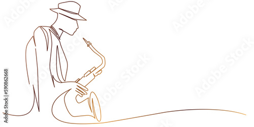 Saxophone player line art style illustration