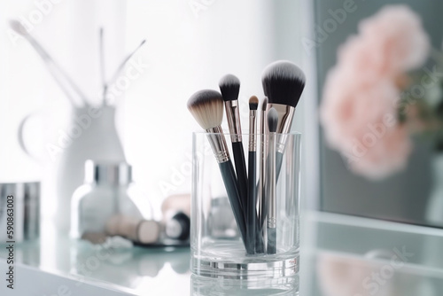 Valokuva Makeup brushes in a glass