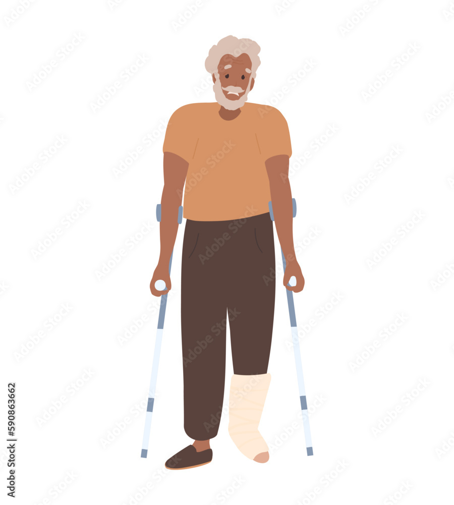 Old black Man with crutches and plastered foot Old black Man with crutches and plastered foot