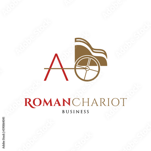 Initial Letter A Ancient Roman Chariot Icon Logo Design Template