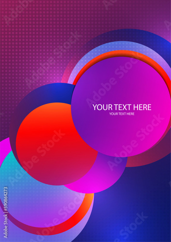 Colorful overlapping circles, modern abstract composition with shadows and text. Geometric background.