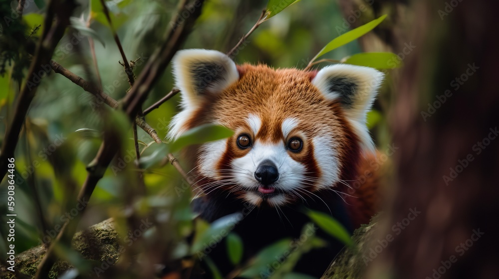 Curious Red Panda Peeking Through Branches Curious Red Panda Peeking Through Branches