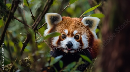 Curious Red Panda Peeking Through Branches