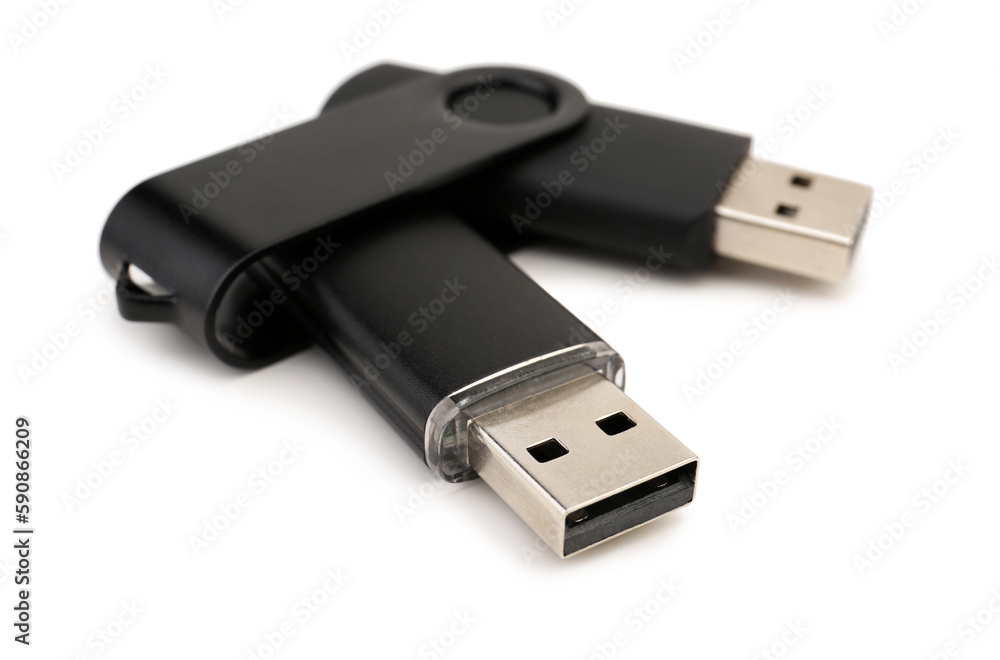 Black USB flash drives on white background Black USB flash drives on white background