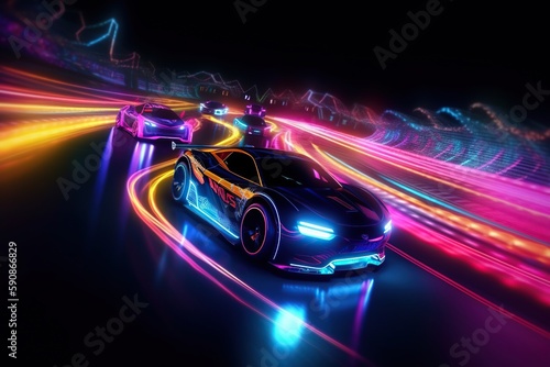Race cars on track in full speed Ai © Ara Hovhannisyan