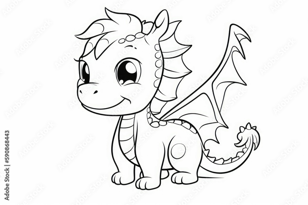 Baby dragon coloring page. Generate Ai Baby dragon coloring page. Generate Ai
