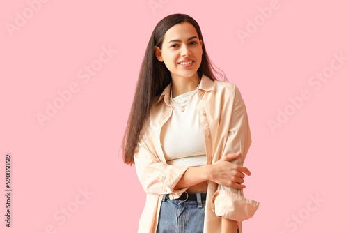 Young woman in shirt on pin...