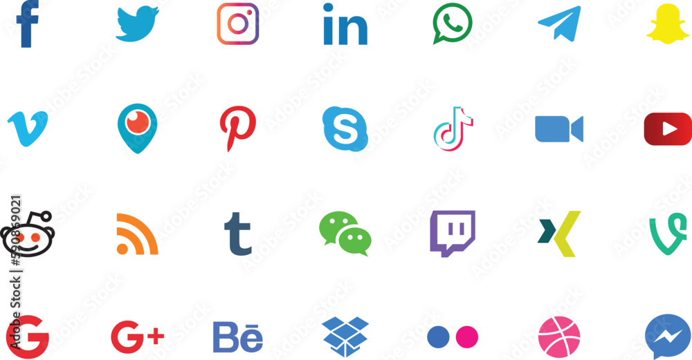 Set popular social media colour icons. Facebook, instagram, twitter