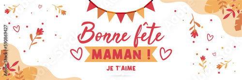 Fête des Mères - Bannière, célébration familiale - Titre et illustrations autour de la Fête des Mamans
