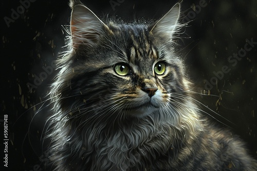 Portrait de chat persan gris, façon dessin, illustration ia générative © sebastien montier