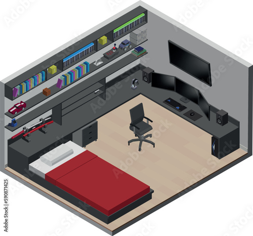 isometric game room bed