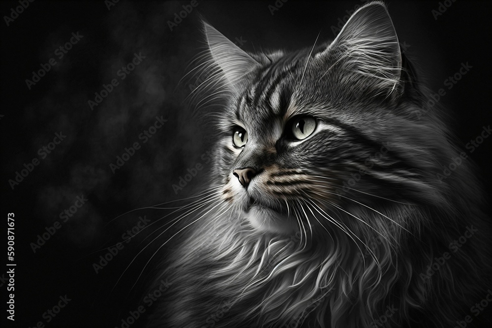 Portrait de chat persan gris, façon dessin, illustration ia générative Portrait de chat persan gris, façon dessin, illustration ia générative