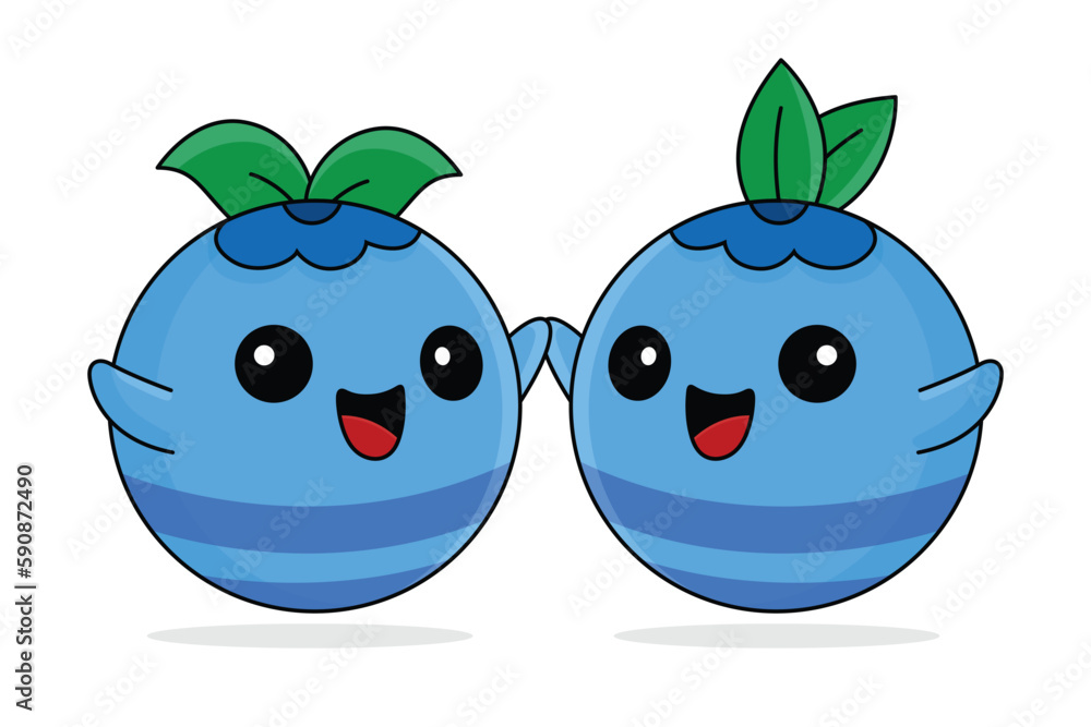 Obraz premium Cute Flat Cartoon Blueberry Illustration. Vector Illustration of Twin Cute Blueberry with a Smiling Expression.