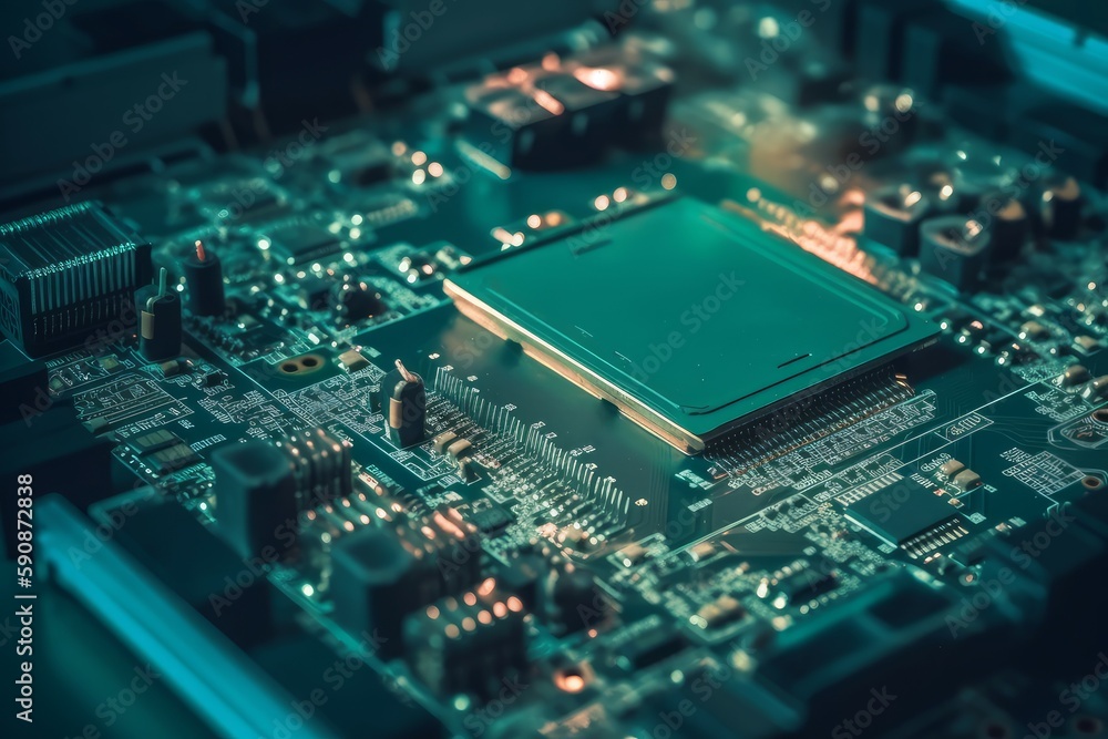 Fototapeta premium Circuit board chip. Generate Ai