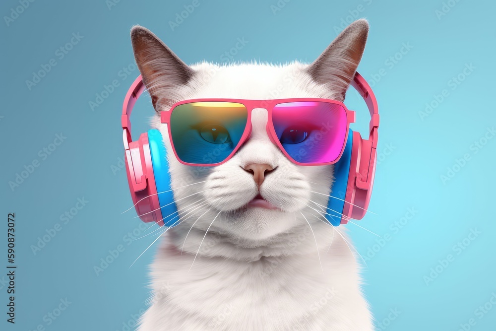 Cute cat in sunglasses. Generate Ai