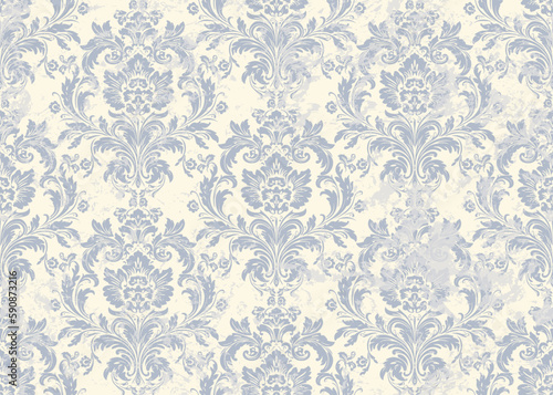 Vector damask seamless pattern background. Classical luxury old fashioned damask ornament, royal victorian seamless texture for wallpapers, textile, wrapping. Exquisite floral baroque template.	
 photo