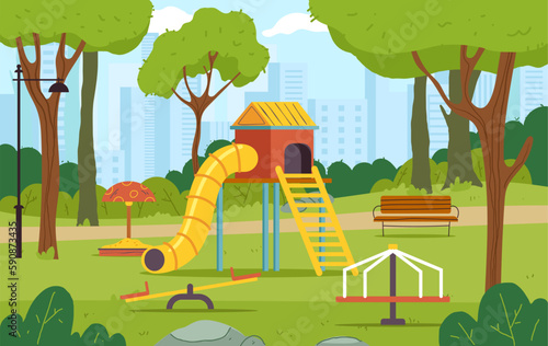 Playground park for kid child play concept. Vector graphic design illustration
