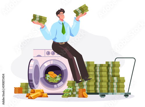 Money launder laundry wash dirty criminal concept. Vector graphic design illustration
