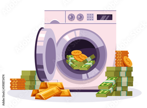Money launder laundry wash dirty criminal concept. Vector graphic design illustration
