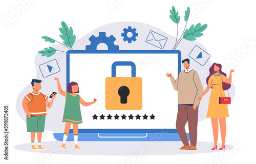 Parent control child internet media technology concept. Vector graphic design illustration