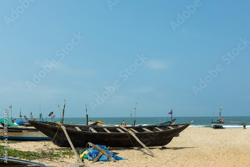 Benaulim Beach  Goa - India. April  06 2023. Sunny Beach is a popular seaside destination located in the Indian state of Goa. The beach is known for its golden sands and clear blue waters.