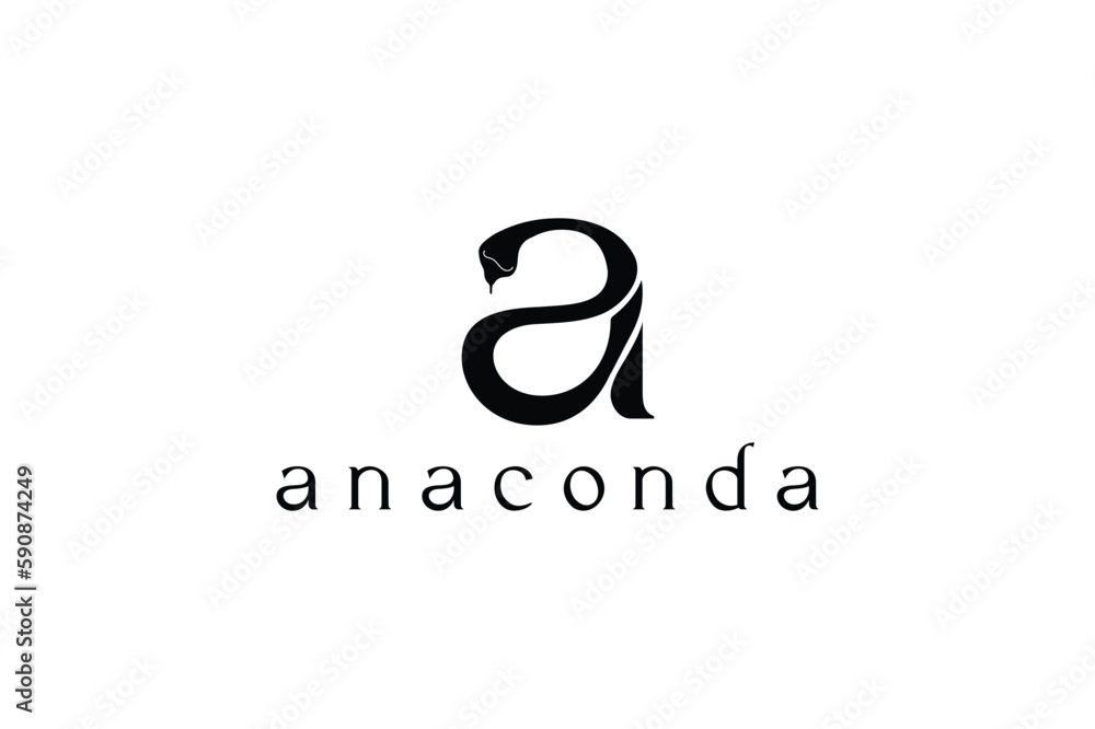 latter A + anaconda iconic logo design concept latter A + anaconda iconic logo design concept