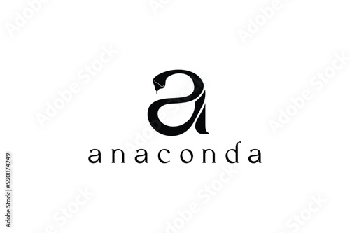 latter A + anaconda iconic logo design concept