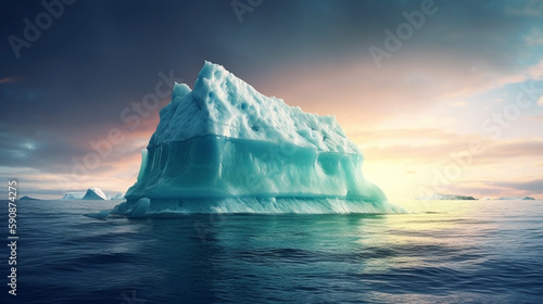 Iceberg, global warming problem, evening lighting