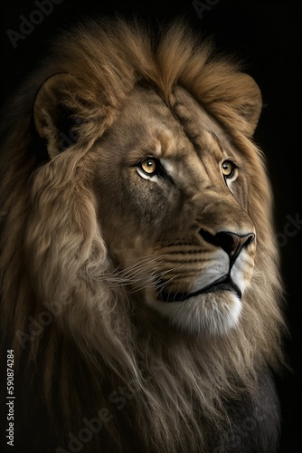 Lion  portrait sur fond noir  roi de la jungle fa  on portrait animalier  illustration ia g  n  rative