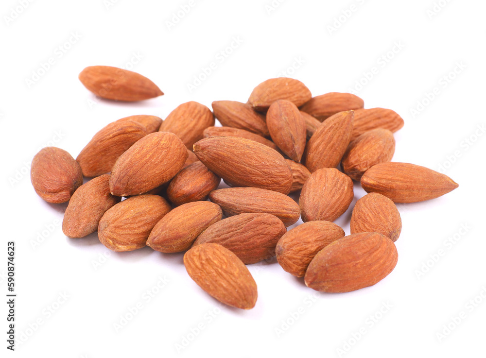 Almond on white background, close up Almond on white background, close up