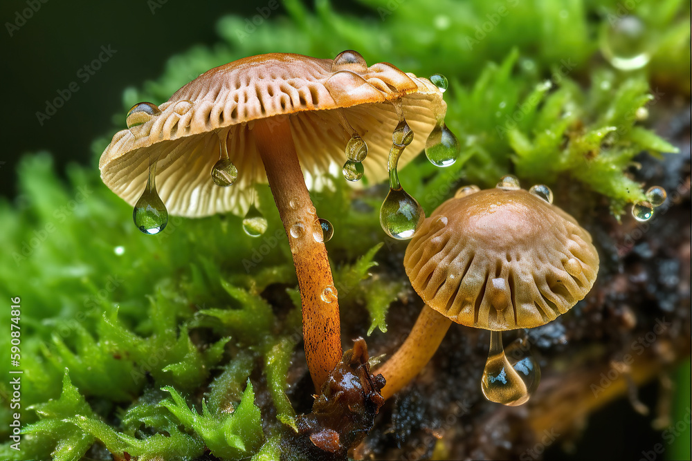 Fototapeta premium fungus on wet plant.