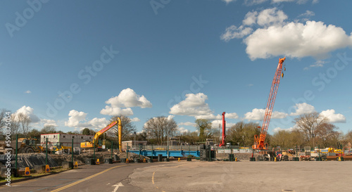 Salisbury, Wiltshire, England, UK. 2023. River Avon at the River Park, construction site. The Scheme is to reduce flood risk in the city. photo