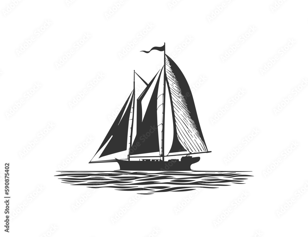 Boat with sails. Vector illustration desing.