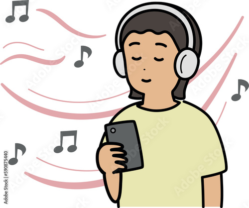 ヘッドフォンで音楽を聴いている人