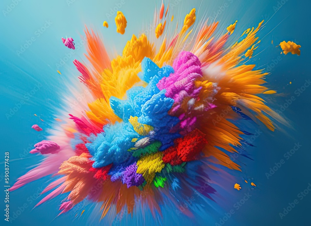 Multicolored powder. Explosion of multi-colored powder. Created by a stable diffusion neural network.