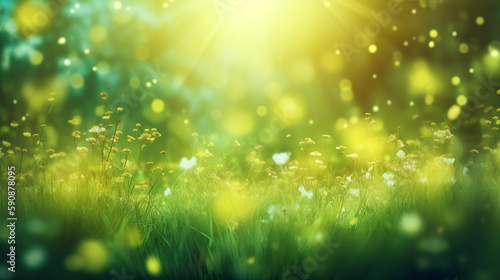 Spring background, colorful grass and golden light
