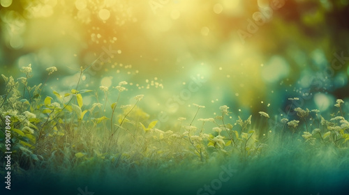 Spring background, colorful grass and golden light
