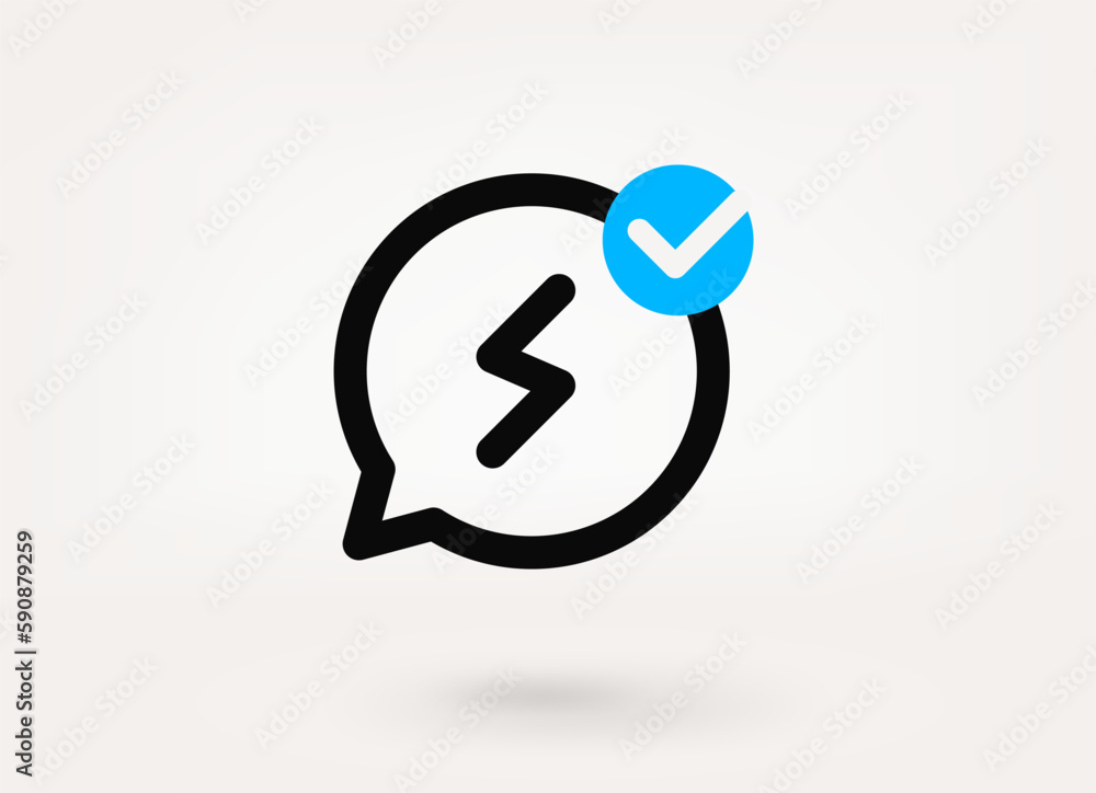 Speech cloud pictogram with approve check mark. Linear vector linear icon Speech cloud pictogram with approve check mark. Linear vector linear icon