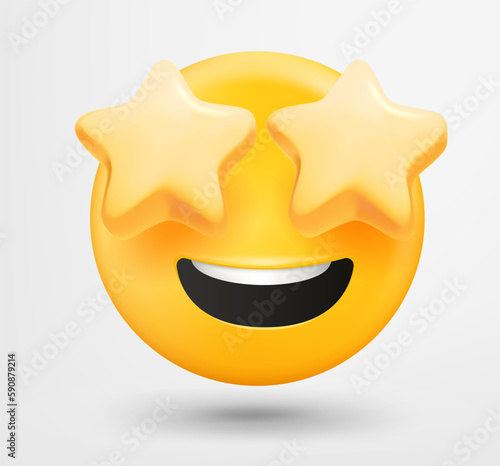 Starry eyes emoji 3d vector. Emoticon isolated on white background 