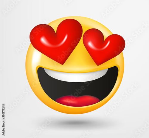 Falling in love emoticon 3d vector. Emoji isolated on white background 