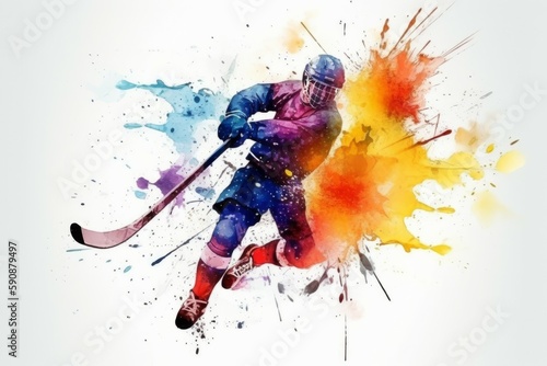 Hockey watercolor splash. Generate Ai