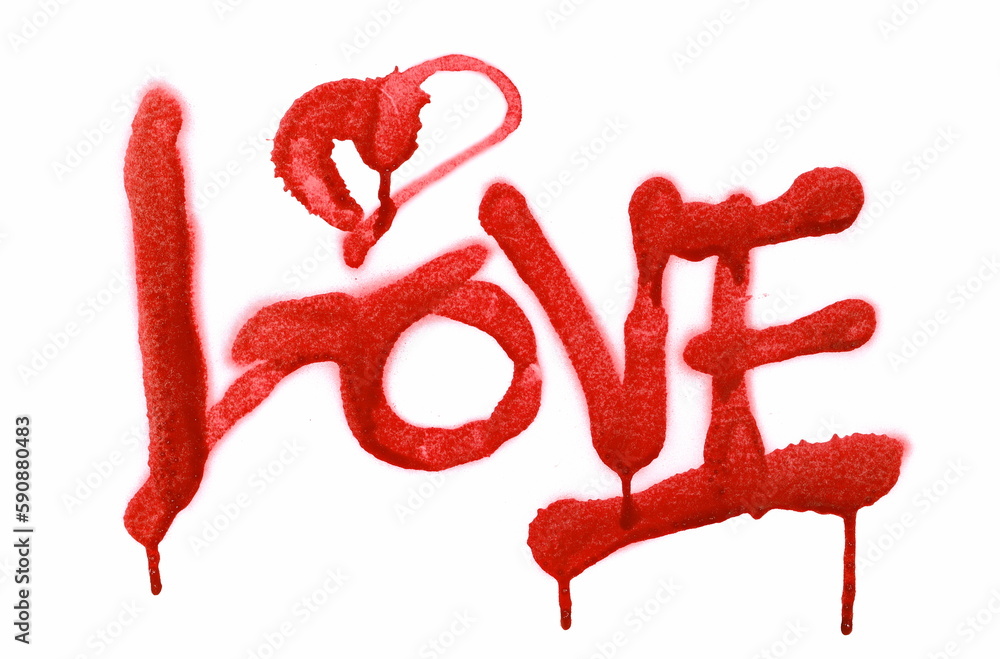 Red spray stain word love, painted graffiti isolated on white, clipping Red spray stain word love, painted graffiti isolated on white, clipping