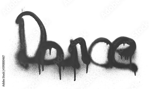 Black spray stain word dance, painted graffiti isolated on white, clipping