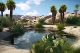 A pond in a desert oasis with palm trees and other Generative AI 4