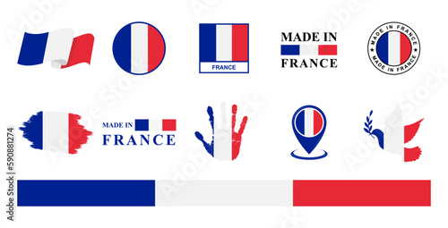 France national flags icon set. Labels with French flags. Vector illustration
