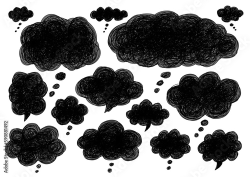 もやもやした線が絡まっている雲形の色んな吹き出しセット